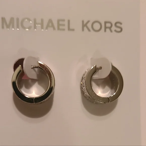 Michael Kors Shiny Silver Hug Hoop Earrings - Picture 11 of 11